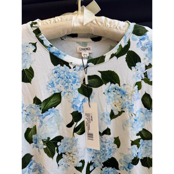 L'AGENCE Classic Tee - Ressi Fitted Crewneck Hydrangea Floral - Size M - Picture 4 of 6